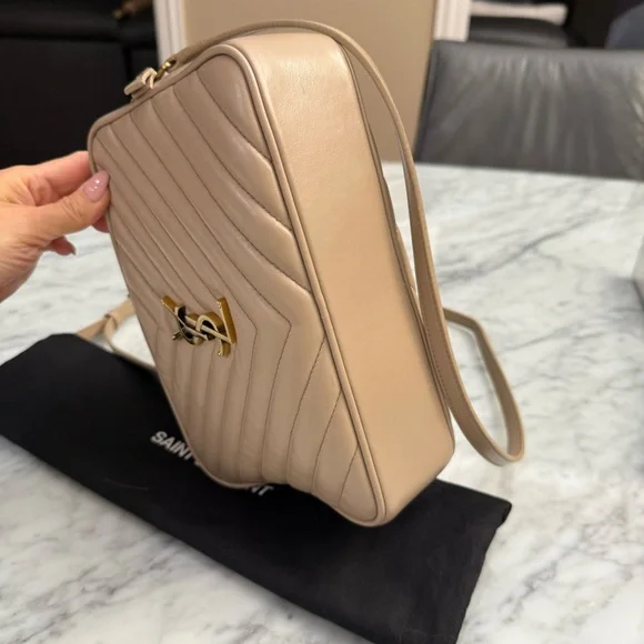 SAINT LAURENT Calfskin Matelasse Monogram Lou Camera Bag Dark Beige - Picture 13 of 15